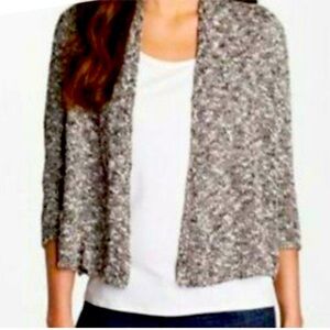 EILEEN FISHER Marled Linen-Blend Knit Open Front Raglan Sleeve Cardigan MEDIUM P
